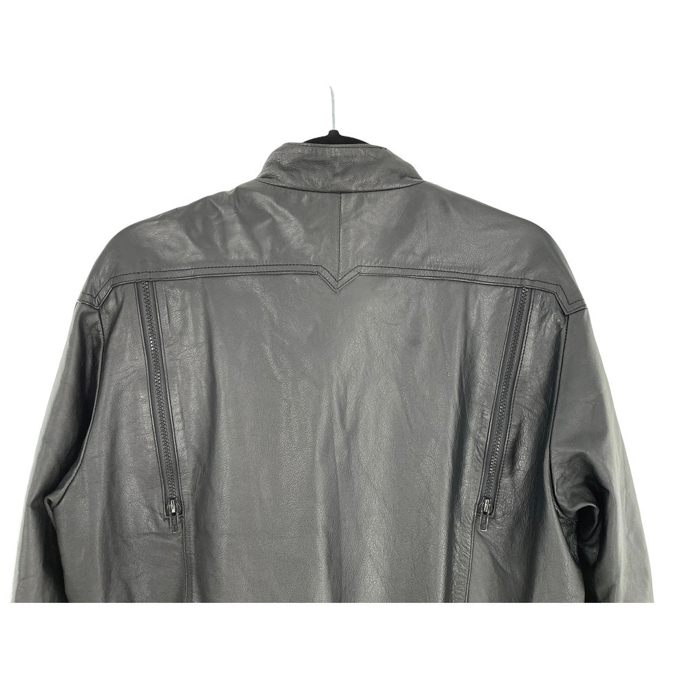 Hein Gerickle Mens Leather Moto Jacket Mock Neck Long Sleeve Size 38 Black - Picture 3 of 9